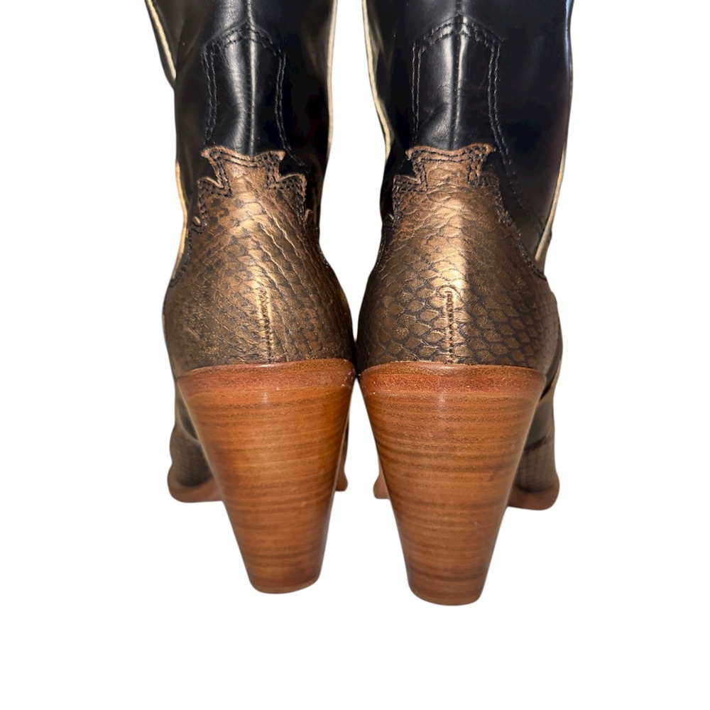 Para Raio Brazil 70’s Western Giddy Up Black Gold Metallic Leather Cowboy Boots - Picture 11 of 17